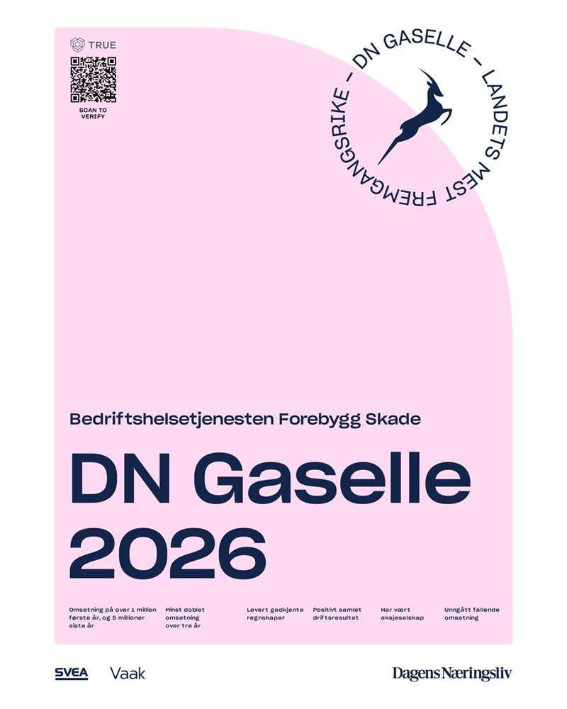 Bedriftshelsetjenesten Forebygg Skade er DN Gaselle 2026.